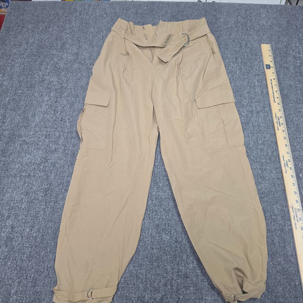 ZARA Women’s S Beige Cargo Pants Belted High Rise Utility D Ring Ankle